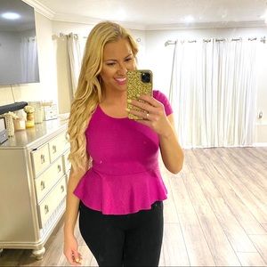 Pink Zipper Back Peplum Top 💖‎